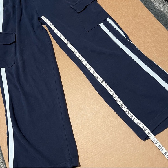 Commense Utility cargo stripe Sweatpants wide leg, navy blue, pull up pants sz M - Picture 9 of 11